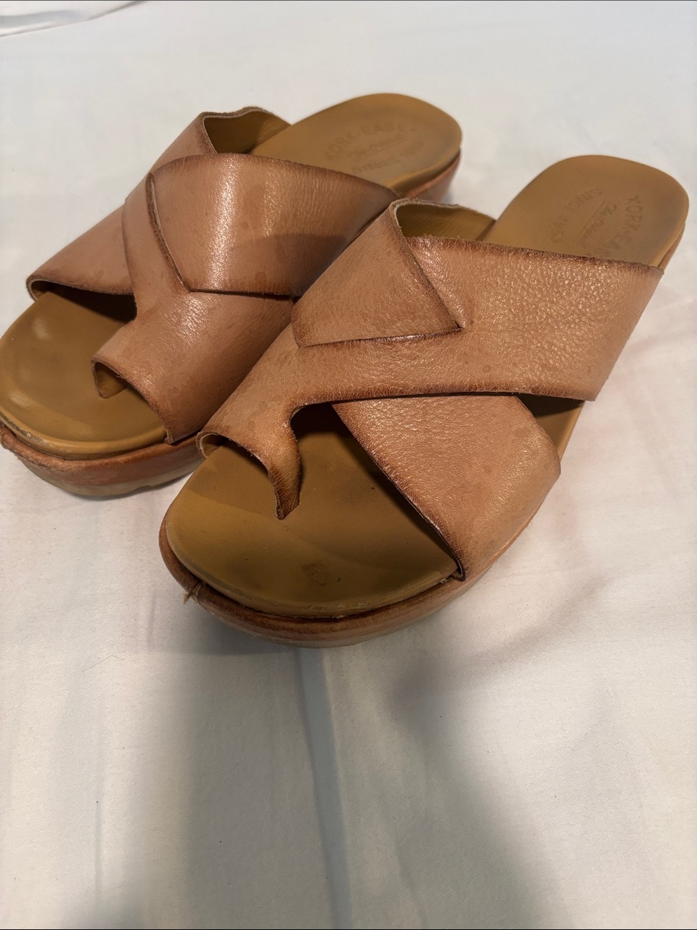Kork-Ease Women's Crossover Leather Slide Sandals - Brown